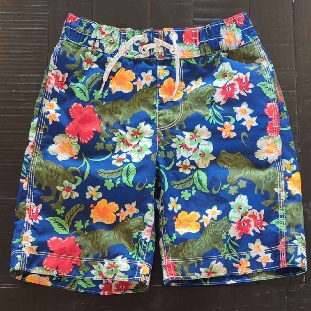 Hawaiian Dinosaur Print Boys Swim Trunks